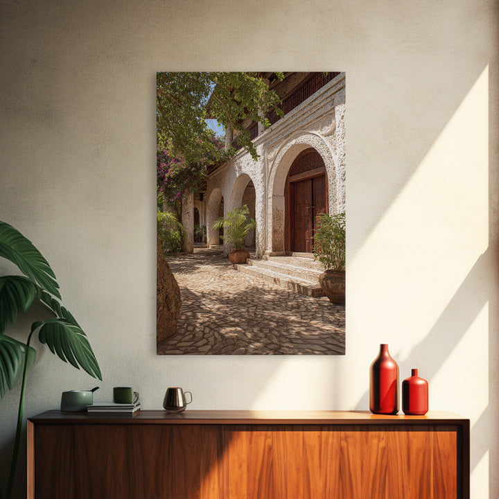 Arched African Veranda Courtyard Framed Canvas Print, Zanzibar Style, Cultural Home Decor, African Wall Decor, Statement Decor
