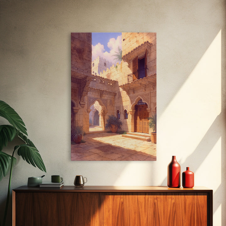 Golden African Palace Courtyard Wall Art, Arched Architecture, African Inspired, Luxury Art, Cultural Wall Decor, Home Decor Gift