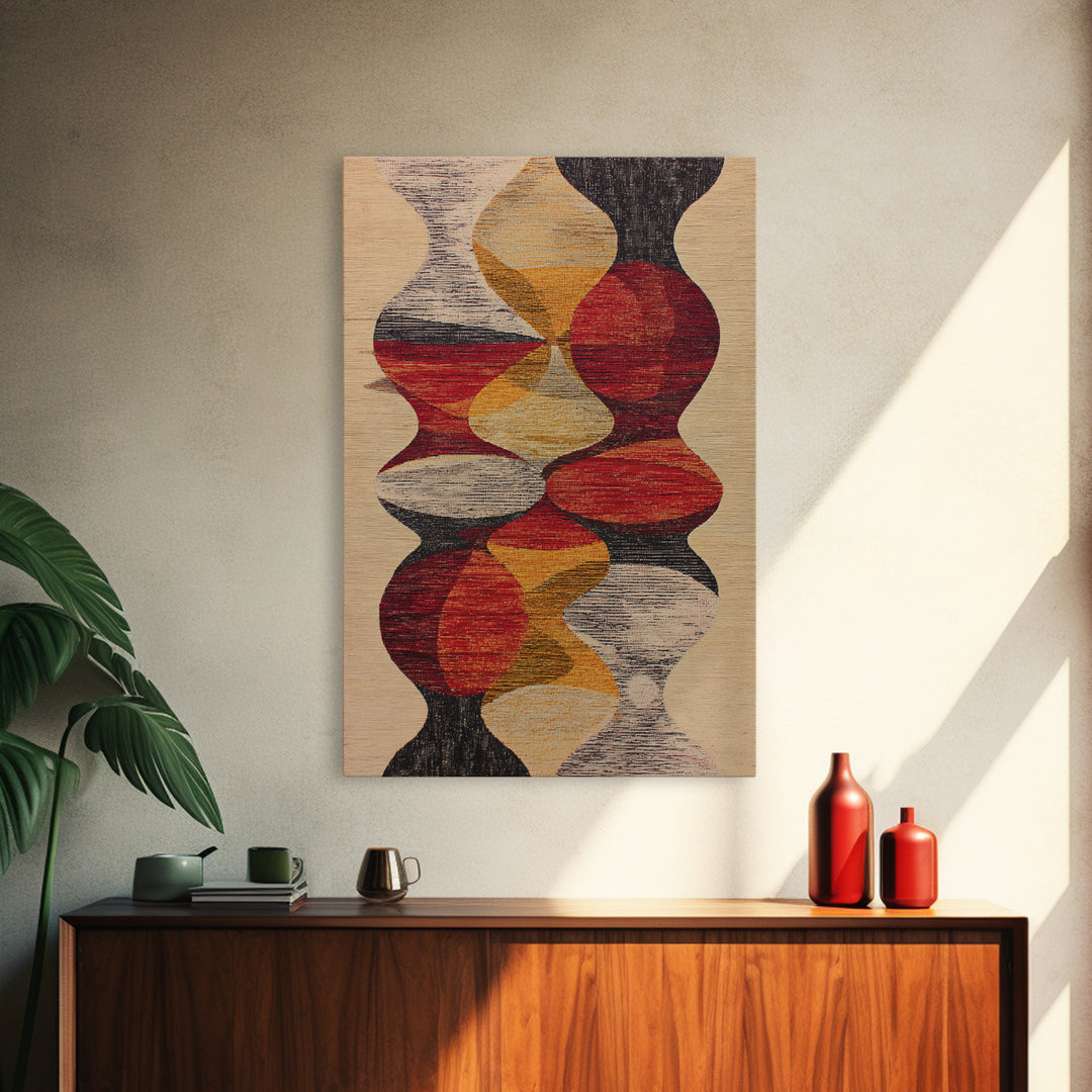 Earth Tone Abstract Textile Framed Canvas Print, African Fabric Inspired Geometric Wall Decor, Boho Minimalist Home Art Gift