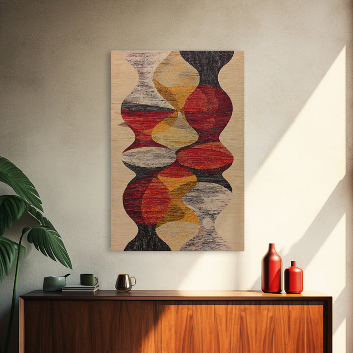 Earth Tone Abstract Textile Framed Canvas Print, African Fabric Inspired Geometric Wall Decor, Boho Minimalist Home Art Gift