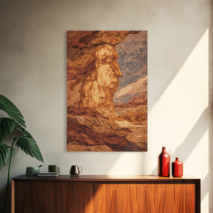 Ancient Sphinx Desert Profile Framed Canvas Print, African Egyptian Art, Terracotta Landscape Decor, Mystical Wall Art Gift