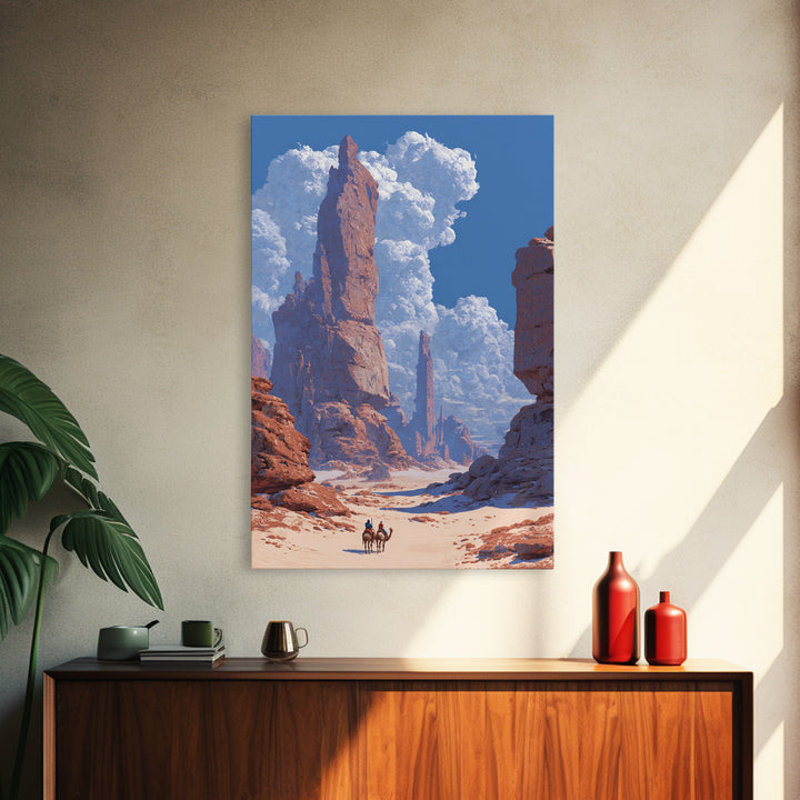 Red Desert Rock Spires With Tiny Riders Wall Art, African Landscape, Safari Art, Large Wall Art, Nature Scene Art, Office Decor