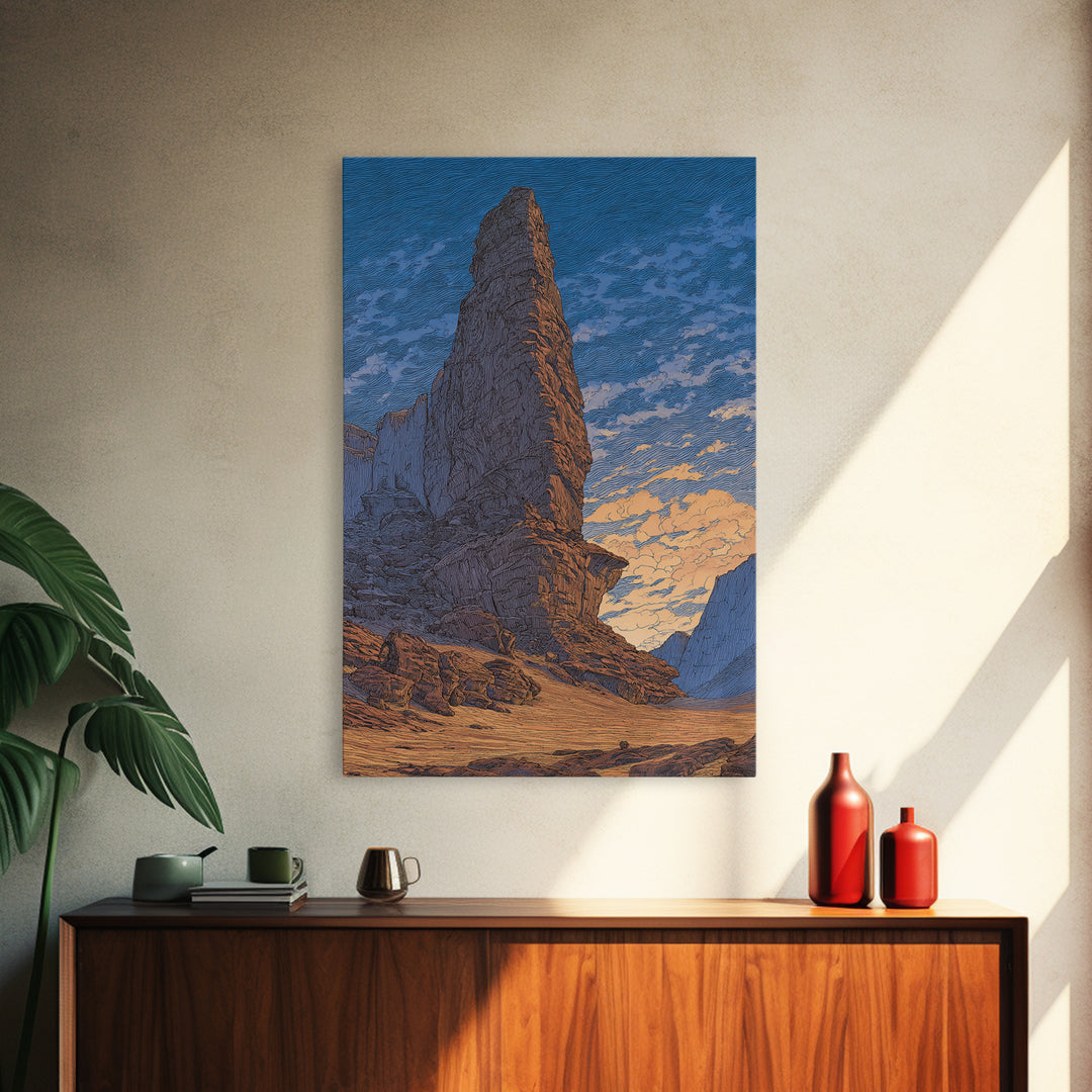 Towering Desert Monolith Under Blue Sky Wall Art, African Landscape, Modern Wall Art, Large Wall Art, Earth Tone Wall Art