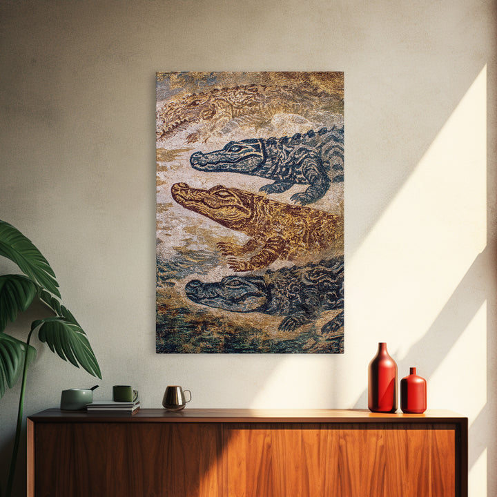 Swimming Crocodiles In Earth Tone Water Wall Art, African Safari Art Print, Reptile Wildlife Decor, Rustic Home Decor Gift