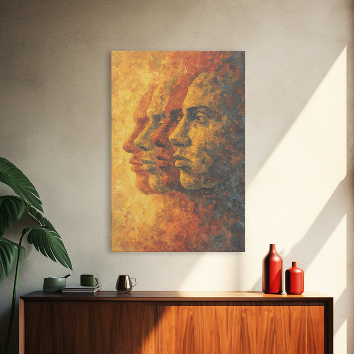 Warm Abstract African Faces Wall Art, Modern African Art, Cultural Portrait Canvas Print, Earth Tone Office Decor Gift For Her
