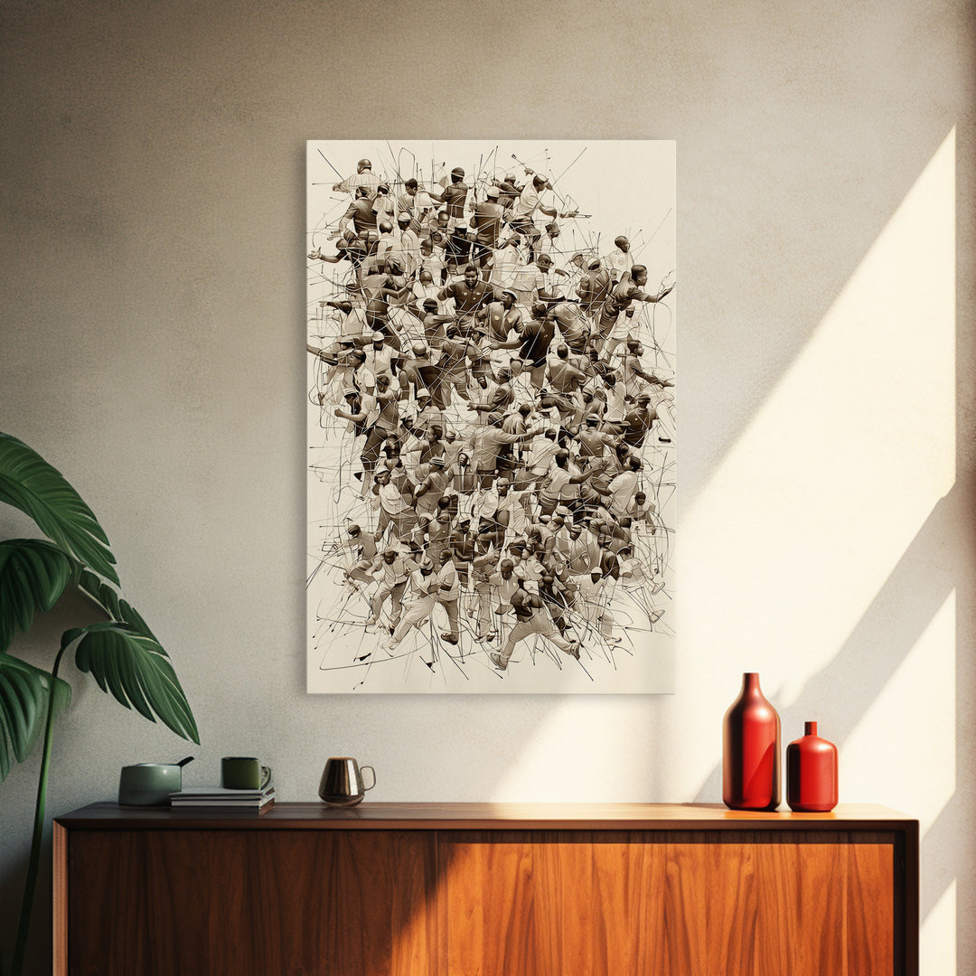 Sepia Community Crowd Collage Framed Canvas Print, African American Art, Black Culture Wall Decor, Contemporary Office Art