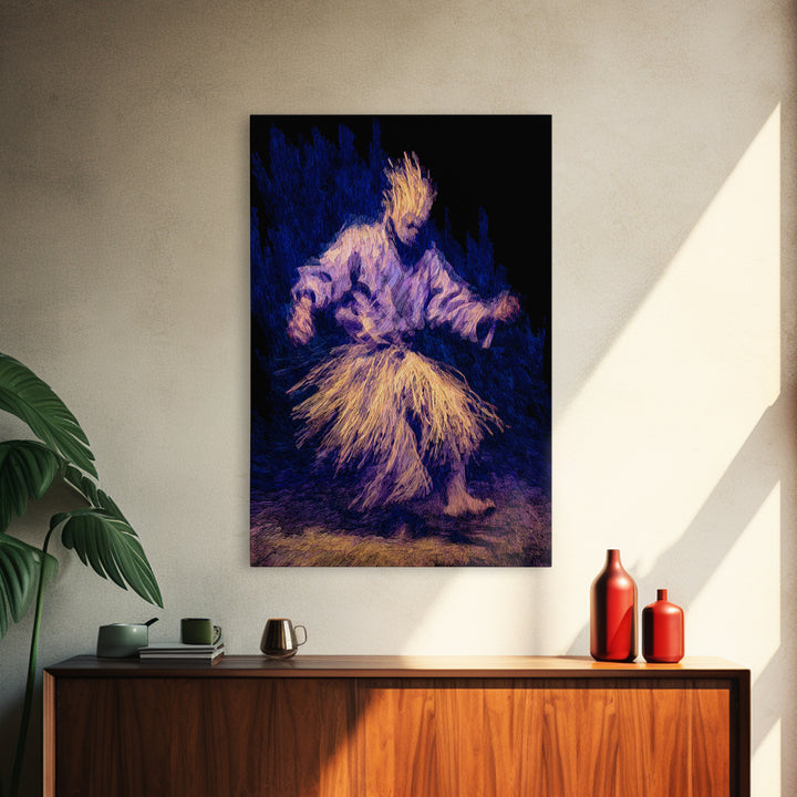 Blue And Gold African Dancer Framed Canvas Print, Ceremonial Movement Portrait, Afrocentric Wall Decor, Cultural Art Gift