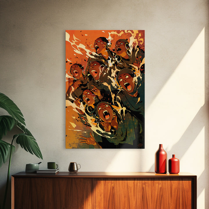 Expressive Singing Women With Orange Splash, Wall Art, Black Women Art, Afrocentric Poster, Bold Comic Style Home Decor Gift