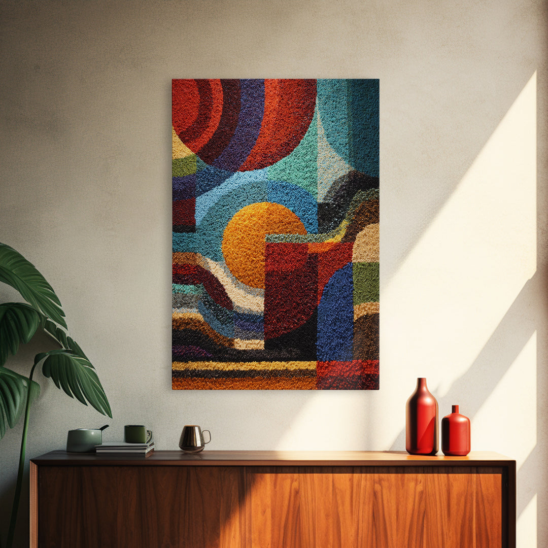 Colorful Textured Geometric Abstract Circles Wall Art, African Inspired Modern Canvas Decor, Bold Boho Living Room Art Print