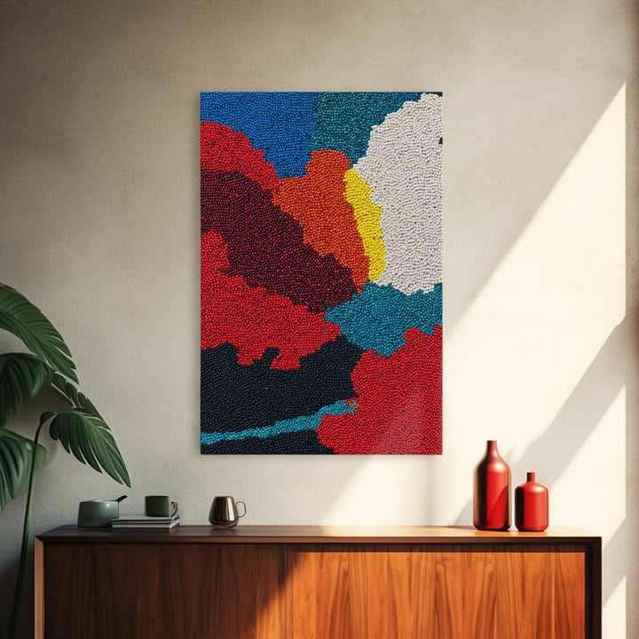 Vibrant Beaded Abstract Landscape Wall Art, African Inspired Color Field Canvas Decor, Modern Boho Nature Art Print Gift