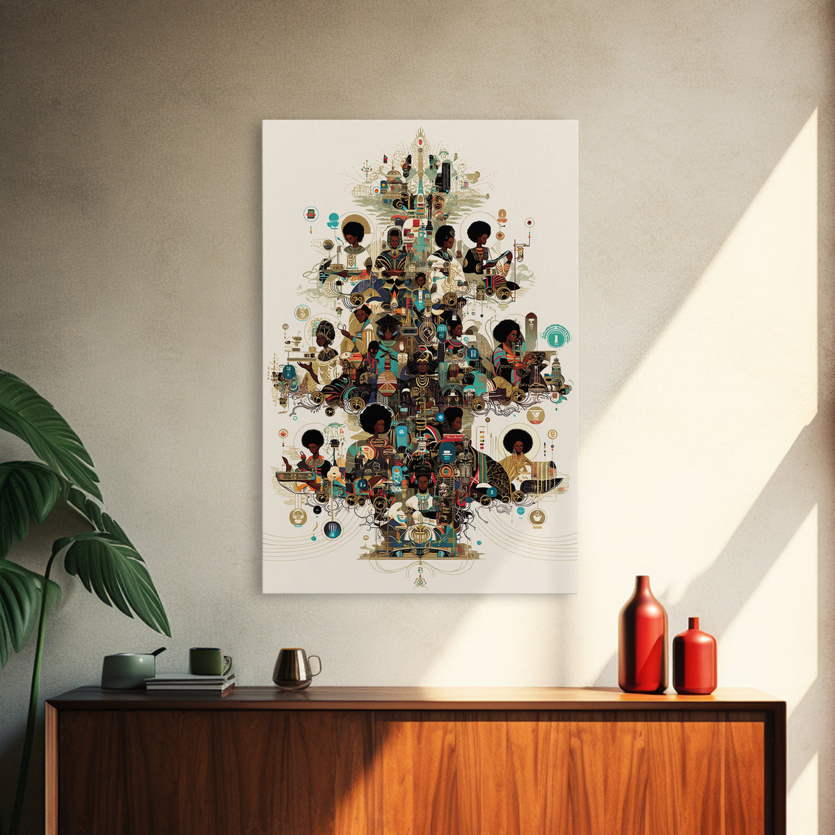 Afrofuturist Black Women Community Collage Wall Art, African American Art Print, Tech Culture Afrocentric Home Decor Gift