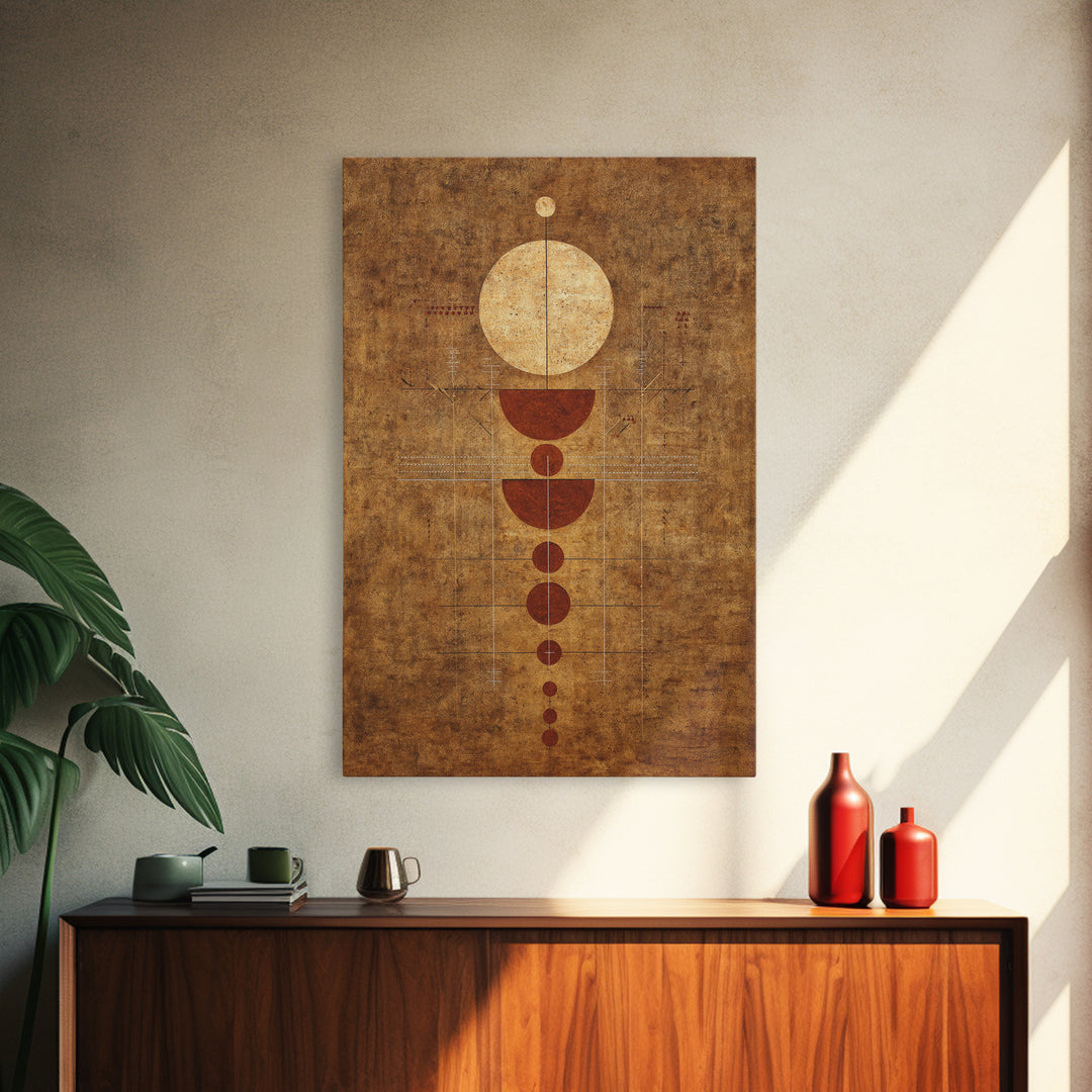 Earthy Geometric Circles Abstract Wall Art, Terracotta African Inspired Canvas Print, Mid Century Modern Home Decor For Living Room