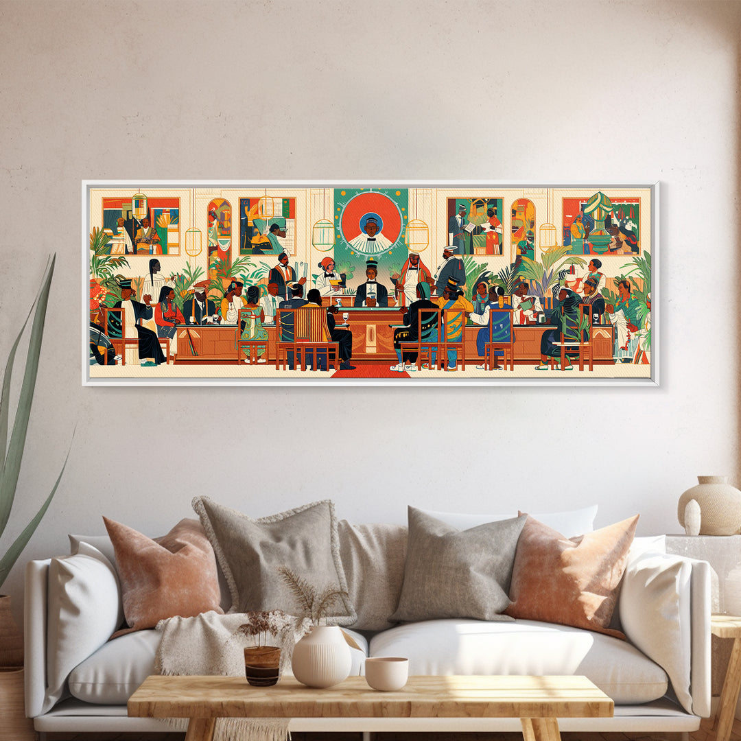 African Community Courtroom Wall Art, Modern African Art, Black Culture Canvas Print, Vibrant Statement Office Decor Gift