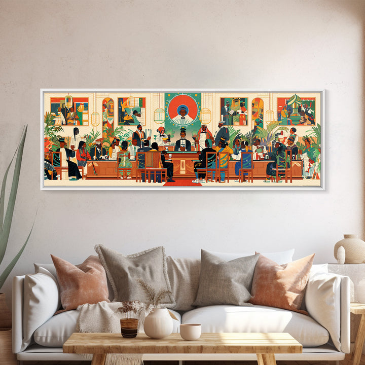African Community Courtroom Wall Art, Modern African Art, Black Culture Canvas Print, Vibrant Statement Office Decor Gift