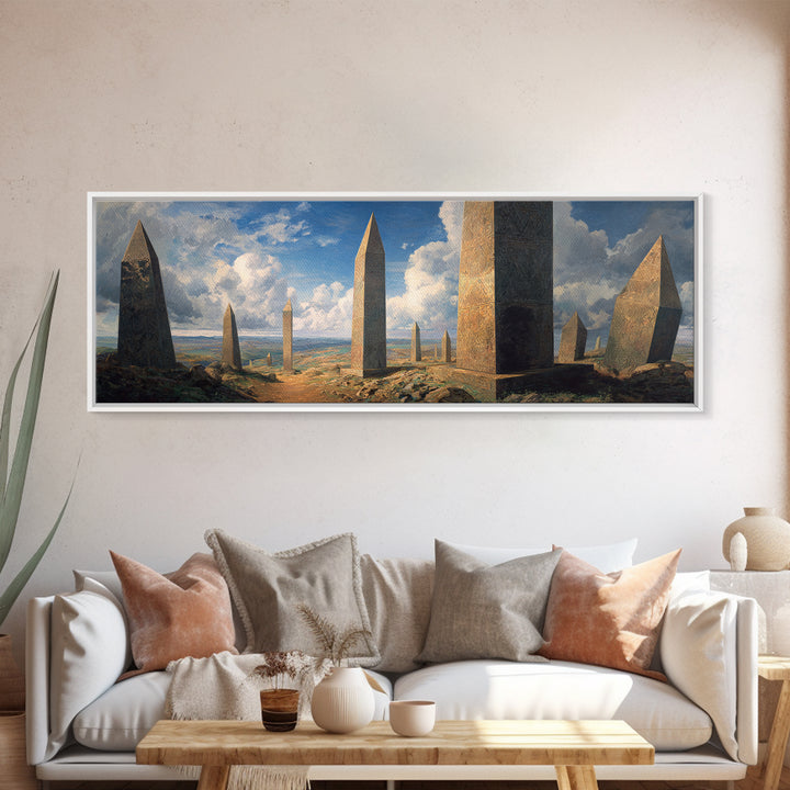 Ancient Desert Obelisks Wall Art, African Egyptian Art, Monument Landscape Canvas Print, Earth Tone Living Room Decor Gift