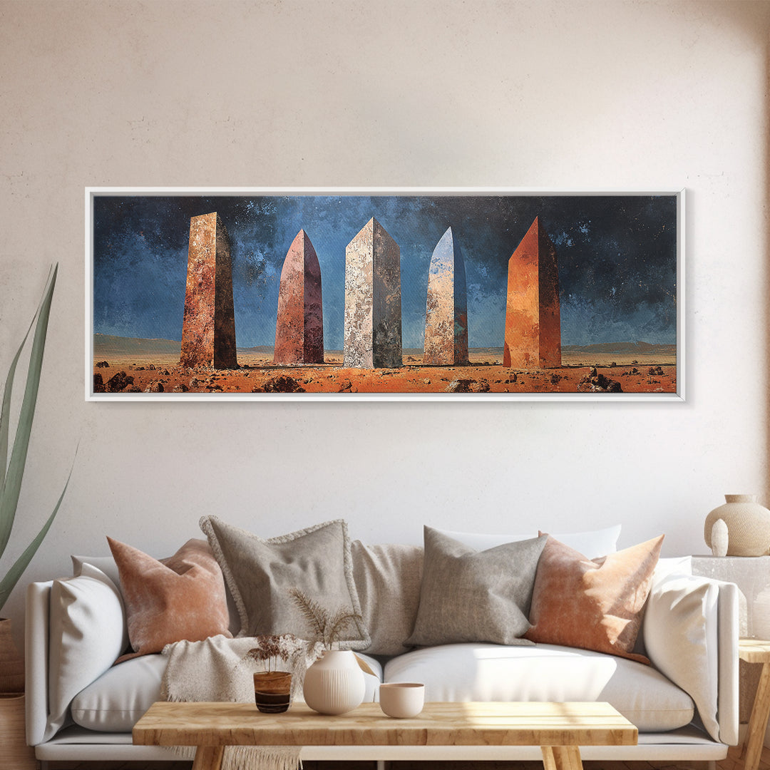 Rustic Desert Monoliths Wall Art, African Egyptian Art, Earth Tone Obelisk Canvas Print, Modern Living Room Southwestern Decor