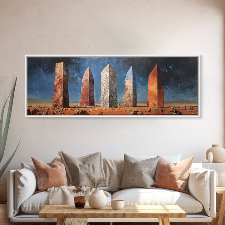 Rustic Desert Monoliths Wall Art, African Egyptian Art, Earth Tone Obelisk Canvas Print, Modern Living Room Southwestern Decor