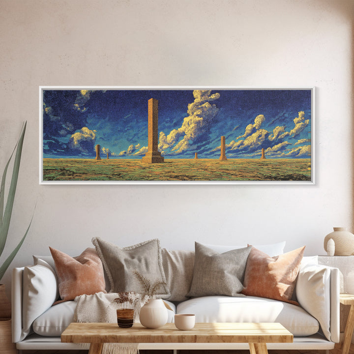 Desert Obelisk Under Starry Blue Sky Canvas Print, African Wall Art, Ancient African Art, Mystical Wall Decor, Digital Art