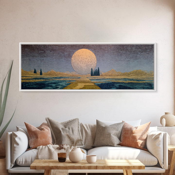 Surreal Moonrise Over Water Path Wall Art, African Landscape, Dreamy Wall Art, Minimalist Decor, Modern Canvas Art, Gift For Her