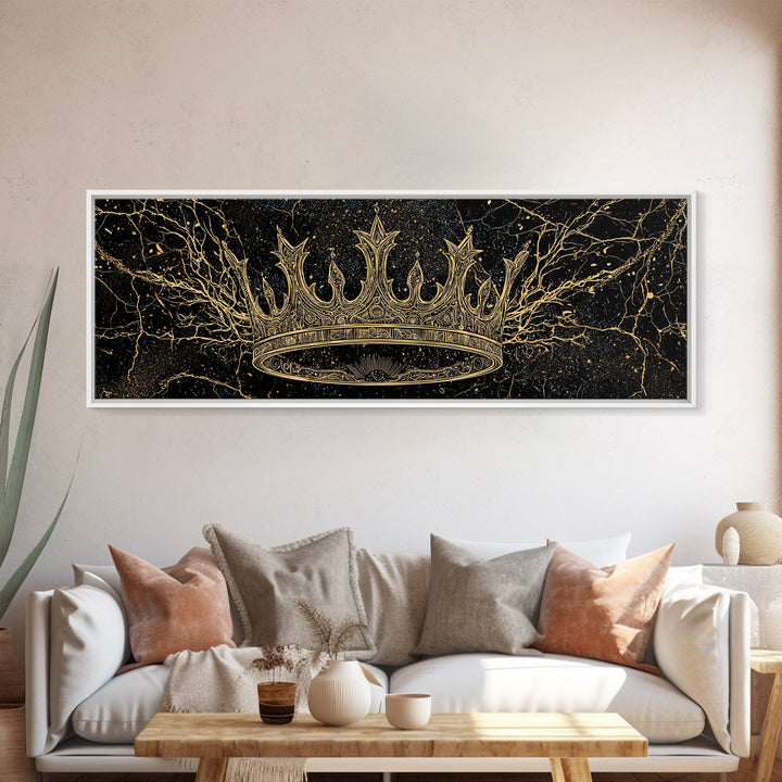 Golden Crown On Black Cosmic Branches Wall Art, Black And Gold Art, African Queen, Luxury Art, Statement Wall Decor Gift