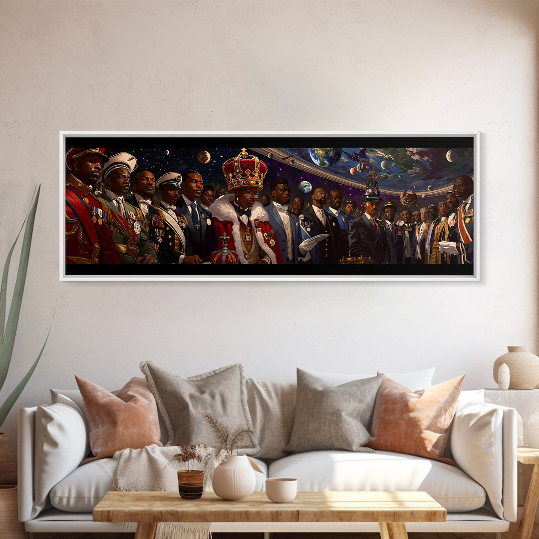 Regal African Emperor And Statesmen Framed Canvas Print, Black History Art, Military Portrait, Modern Afrocentric Decor Gift