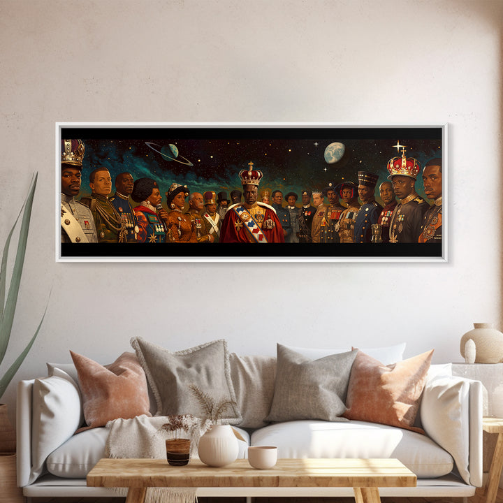 Cosmic African Royal Court Canvas Print, Kings Generals And Crowns, Black Culture Wall Decor, Afrocentric Portrait Art Gift