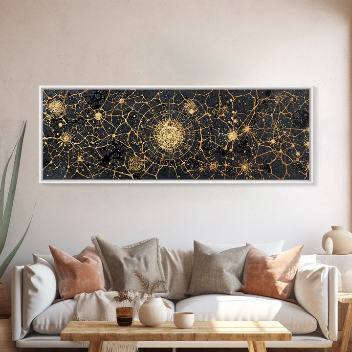 Gold Neural Network Abstract Wall Art, Black And Gold Canvas Print, Modern Office Decor, Geometric Statement Home Decor Gift