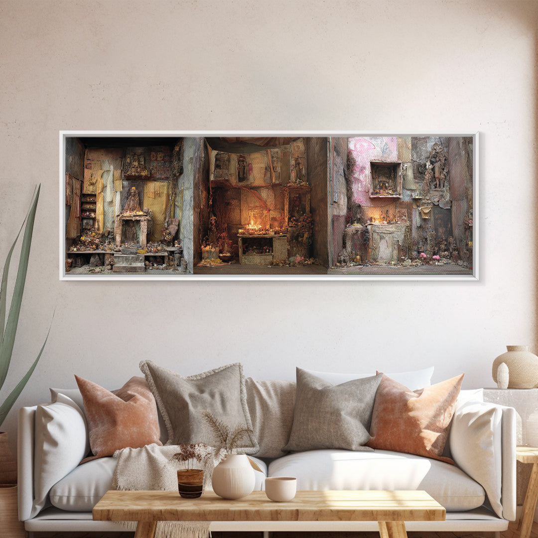 Rustic Spiritual Shrine Altar Wall Art, Afrocentric Wall Art, Cultural Home Decor, Mystical Wall Decor, Framed Canvas Print