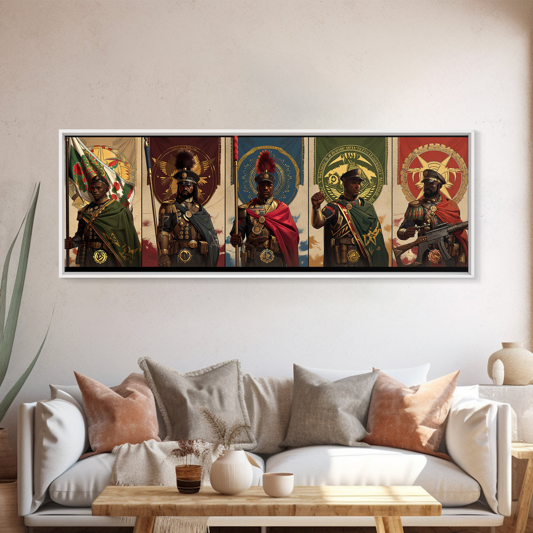 Regal African Warriors Framed Canvas Print, Ceremonial Soldier Portraits, African Warrior Art, Black Culture Wall Decor Gift