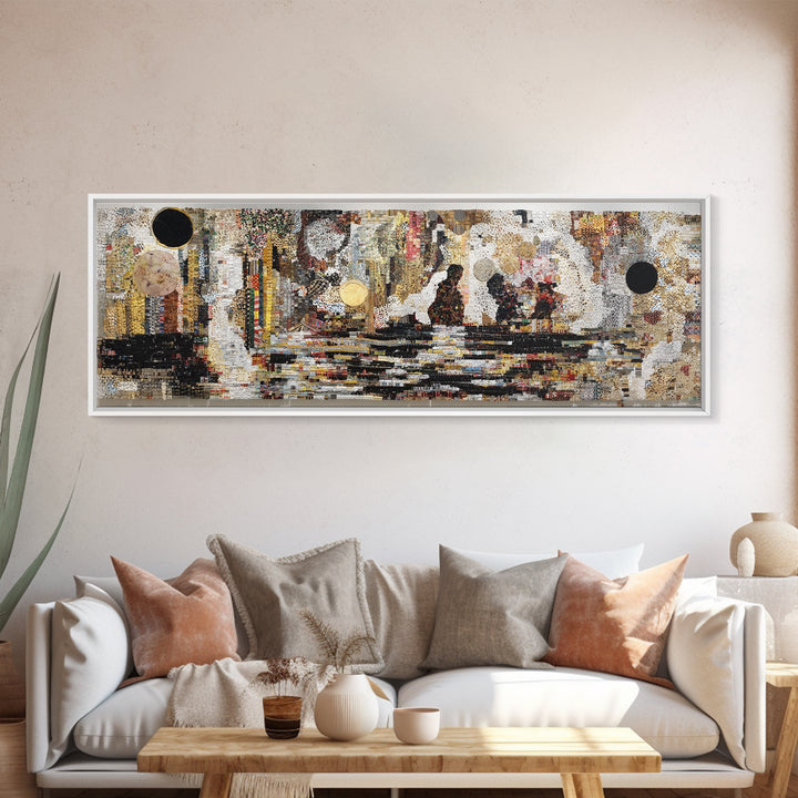 Textured Black Figures Cityscape Wall Art, Abstract African Jazz Scene, Modern Canvas Print For Living Room Decor Gift Idea