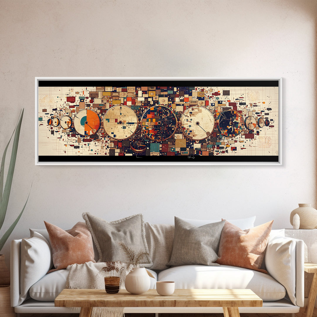 Geometric Orbit Circles In Navy Orange And Cream Wall Art, Abstract Canvas Print, Modern Office Decor, Statement Wall Decor