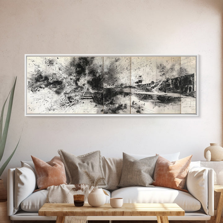Black Ink Abstract Architecture Canvas Print, Minimalist Cityscape Wall Decor, Modern Office Art, Monochrome Gallery Gift
