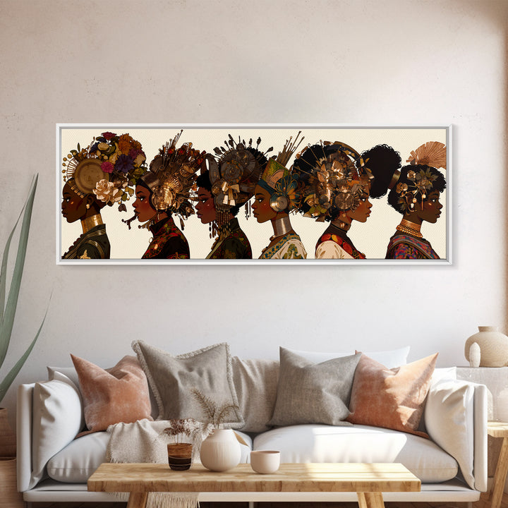 African Women Profile Wall Art, Regal Bold Afrocentric Fashion Portraits, Black Queen Canvas Print, Cultural Home Decor Gift