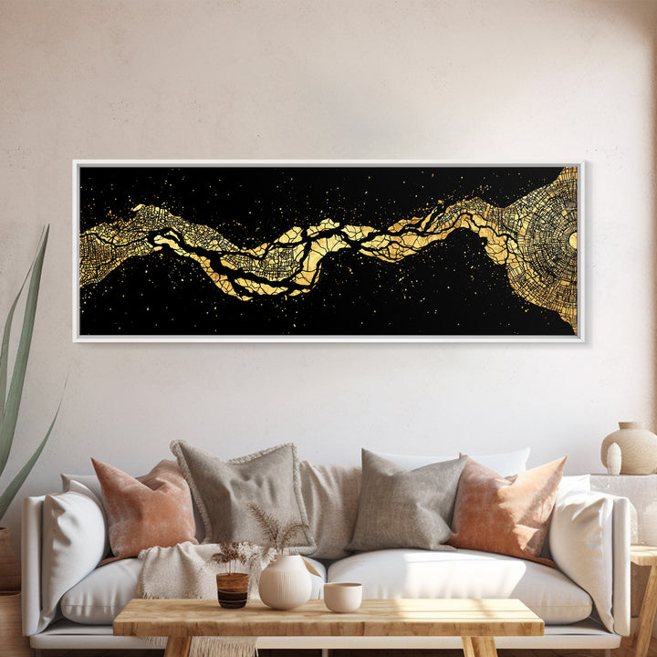 Gold Cracked River Abstract Canvas Print, Black And Gold Art, Luxury Canvas Art, Modern Wall Decor, Unique Home Decor Gift
