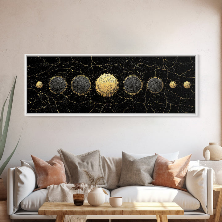 Gold Planet Alignment Wall Art, Black And Gold Art, Geometric Wall Art, Abstract Canvas Print, Luxury Canvas Art Decor Gift