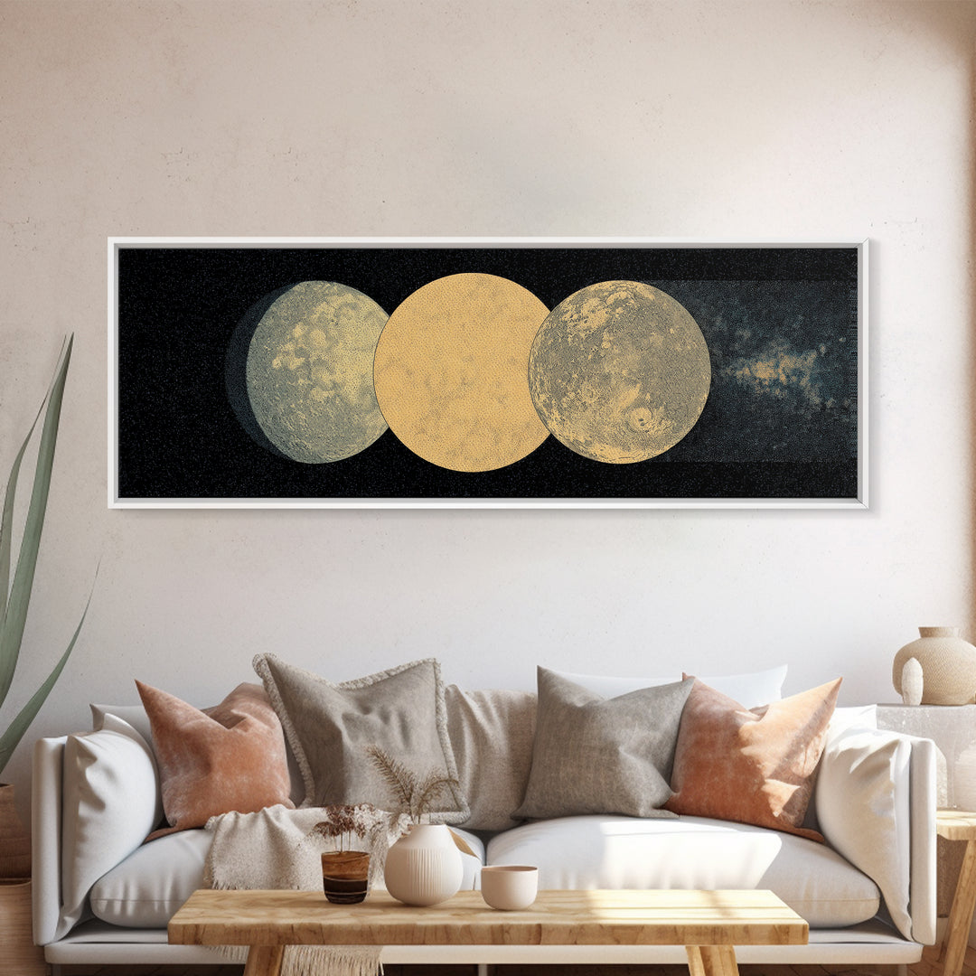 Triple Moon Texture Canvas Print, Minimalist Wall Art, Beige Wall Art, Black Art Print, Dreamy Wall Art, Bedroom Decor Gift