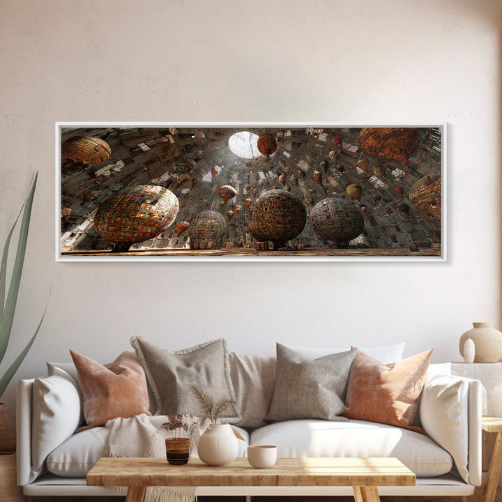 Floating Tribal Spheres Cave Wall Art, Afrofuturism Decor, African Abstract Art Print, Statement Gallery Living Room Decor