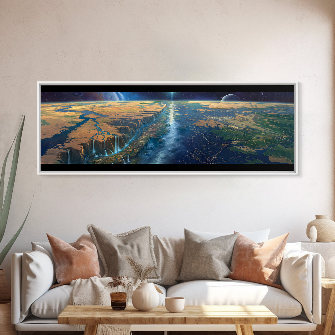 Futuristic African Continent Horizon Canvas Print, Afrofuturism Decor, Large Wall Art, Modern Landscape For Office Living Room Decor