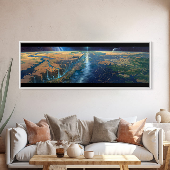 Futuristic African Continent Horizon Canvas Print, Afrofuturism Decor, Large Wall Art, Modern Landscape For Office Living Room Decor