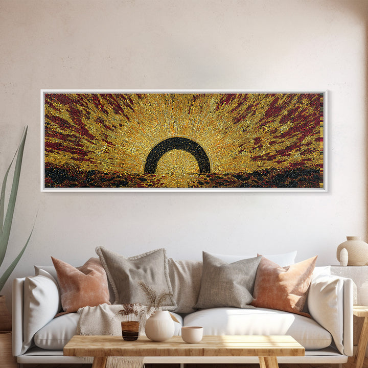 Radiant Golden Eclipse Sunrise Wall Art, Abstract African Art Decor, Burnt Orange Canvas Print, Bold Statement Home Decor
