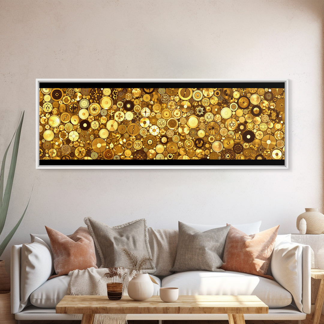 Gold Coin Mosaic Circles Wall Art African Abstract Art Print Luxury Canvas Decor Modern Geometric Wall Decor For Elegant Home