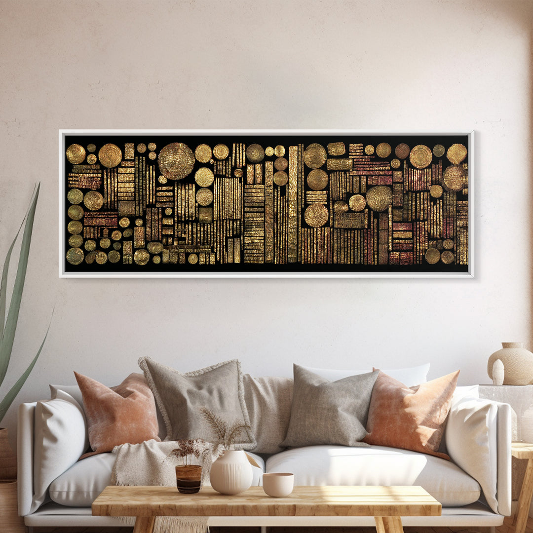 Gold Tribal Geometry And Circle Grid Wall Art Abstract African Art Luxury Canvas Decor Modern Ethnic Wall Decor For Living Room