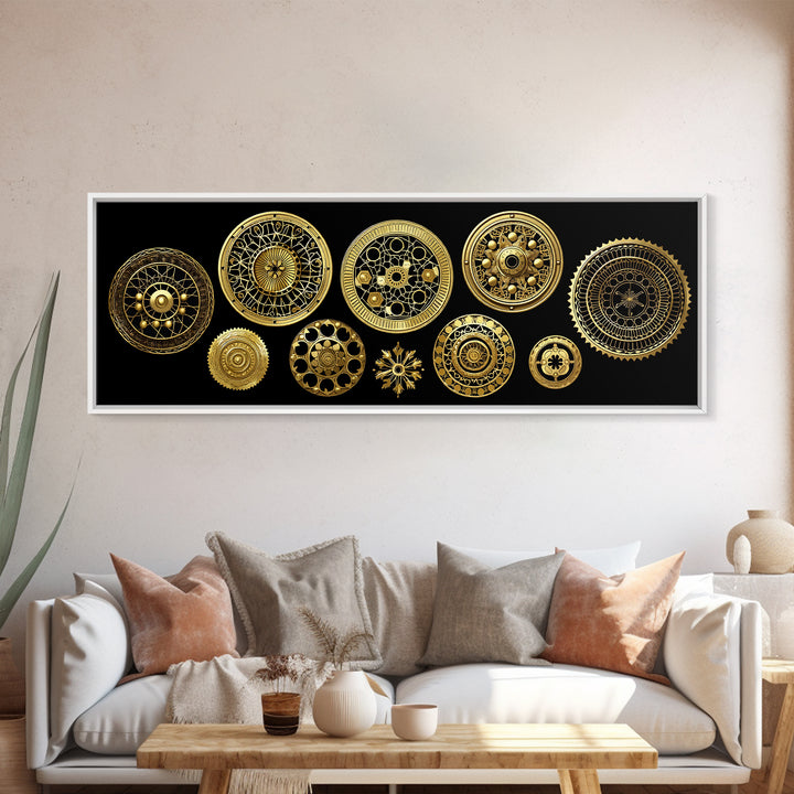 Golden Celestial Wheels And Sun Discs Wall Art African Inspired Geometry Luxury Canvas Decor Mystical Gold Home Decor Gift