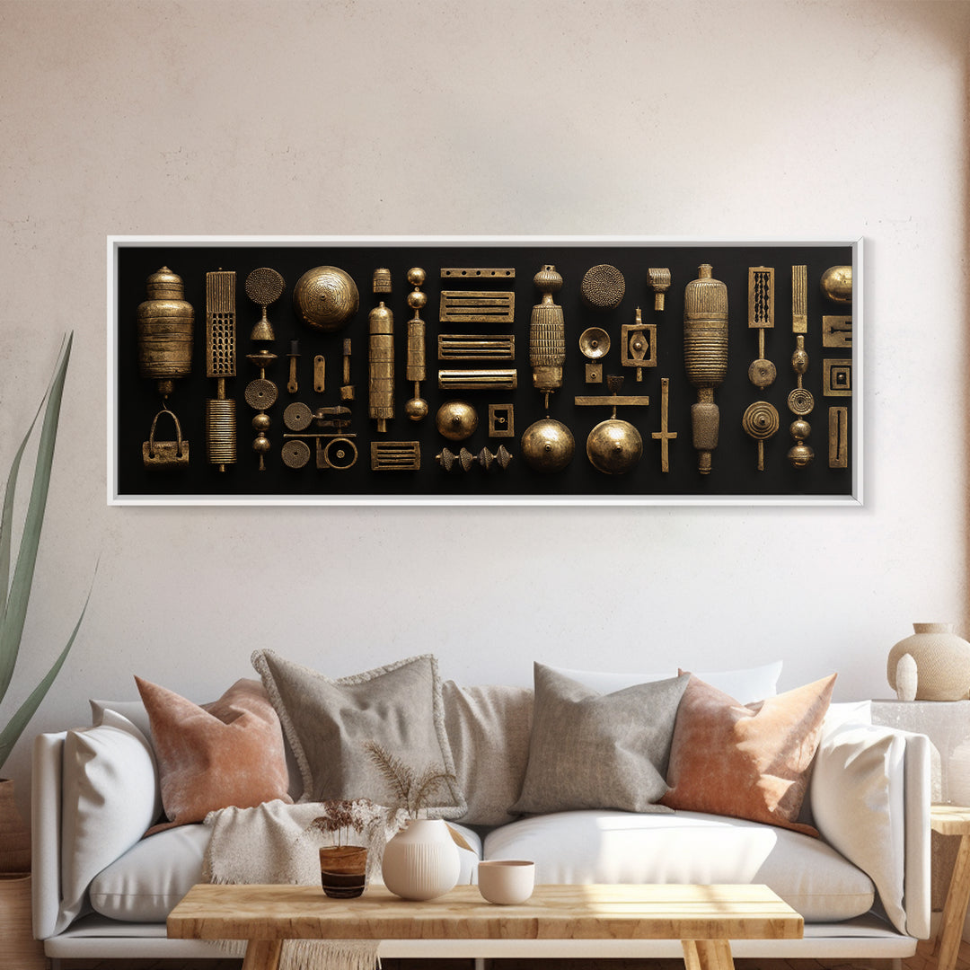 Bronze African Relics And Ritual Objects Framed Canvas Print Tribal Art Decor Ethnographic Gallery Wall Decor For Collectors