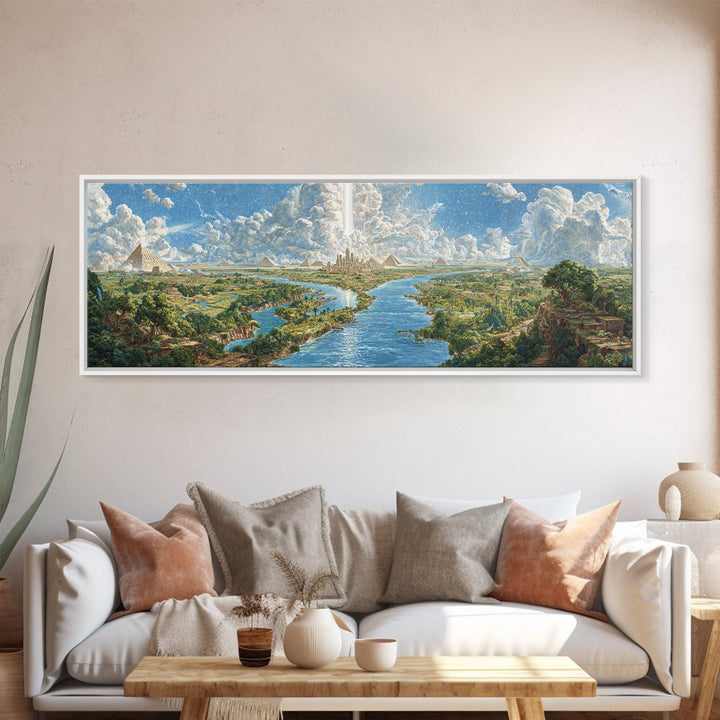 Ancient Nile River Pyramids Landscape Canvas Print, Egyptian African Wall Art, Safari Decor, Cultural History Home Decor