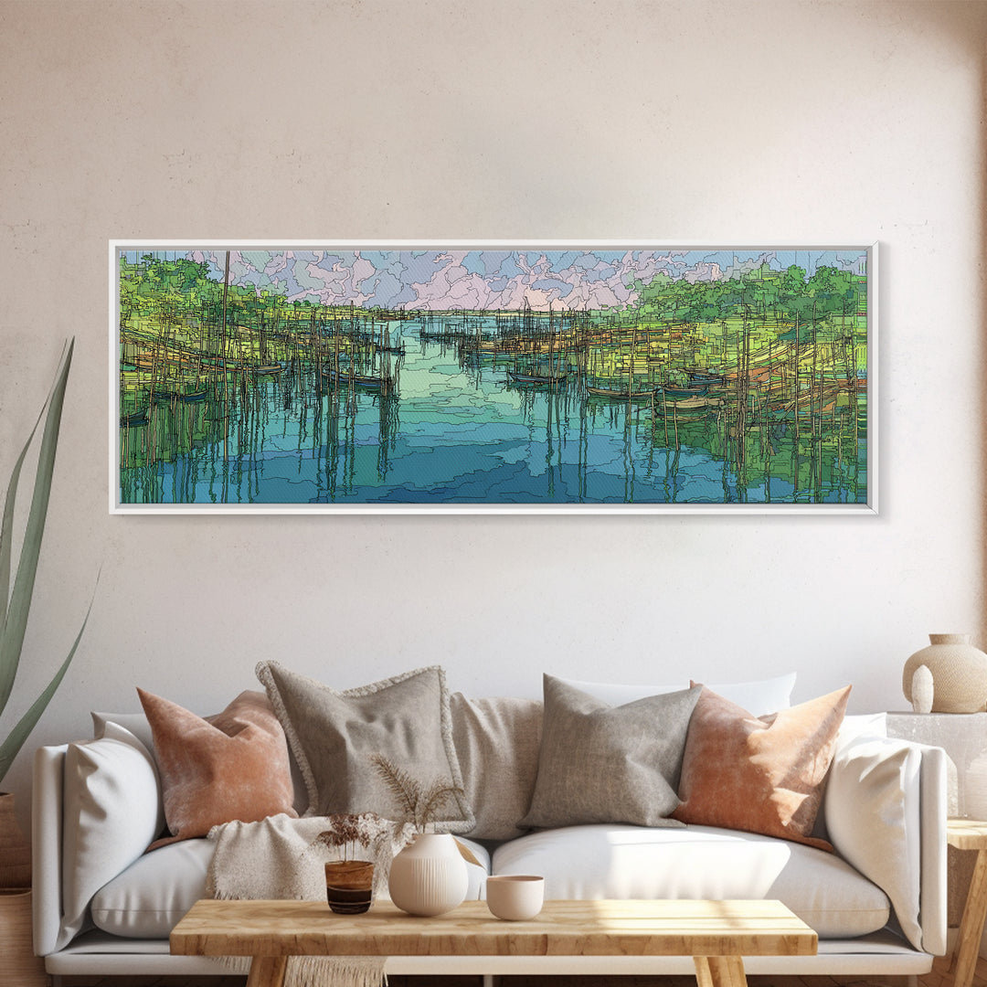Turquoise Mangrove River Landscape Wall Art, Green Wetland Canvas Print, Nature Scene Art, Boho Coastal Home Decor, Large Living Room Art