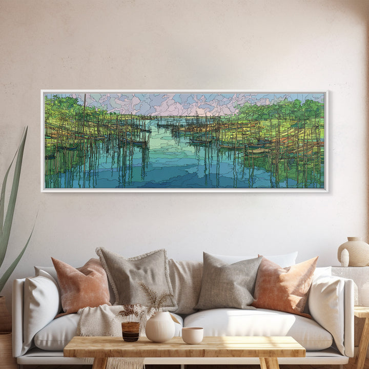 Turquoise Mangrove River Landscape Wall Art, Green Wetland Canvas Print, Nature Scene Art, Boho Coastal Home Decor, Large Living Room Art