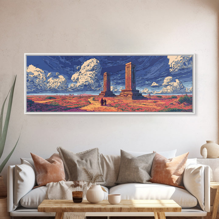 Ancient Desert Columns Under Dramatic Blue Sky Wall Art, African Landscape Print, Ruins Decor, Travel Poster, Living Room Gift