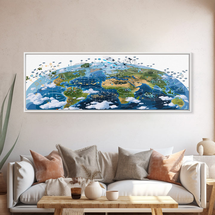 Illustrated Africa And World Weather Map Canvas Print, African Wall Art, Educational Travel Poster, Home Office Decor Gift