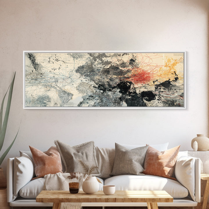 Beige Black Red Abstract Horizon Wall Art, Modern Canvas Art, Large Wall Art, Earth Tone Wall Decor, Statement Home Decor
